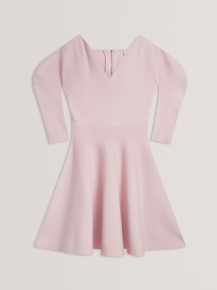 Ted Baker Pink Jescka Sculptured Knit Skater Dress - Image 4 of 5