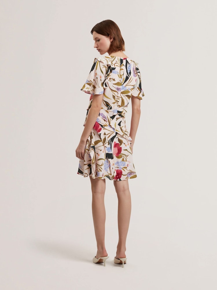 Ted Baker Pink Mini Issiia Frill Detail Dress with Angel Sleeve - Image 4 of 5