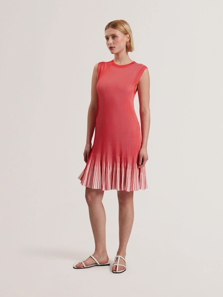 Ted Baker Red Lilyo Textured Stripe Flippy Skirt Mini Dress - Image 1 of 5