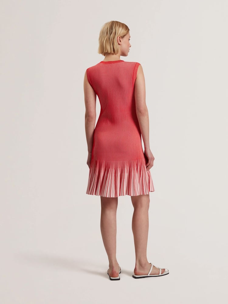 Ted Baker Red Lilyo Textured Stripe Flippy Skirt Mini Dress - Image 2 of 5