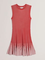 Ted Baker Red Lilyo Textured Stripe Flippy Skirt Mini Dress - Image 4 of 5