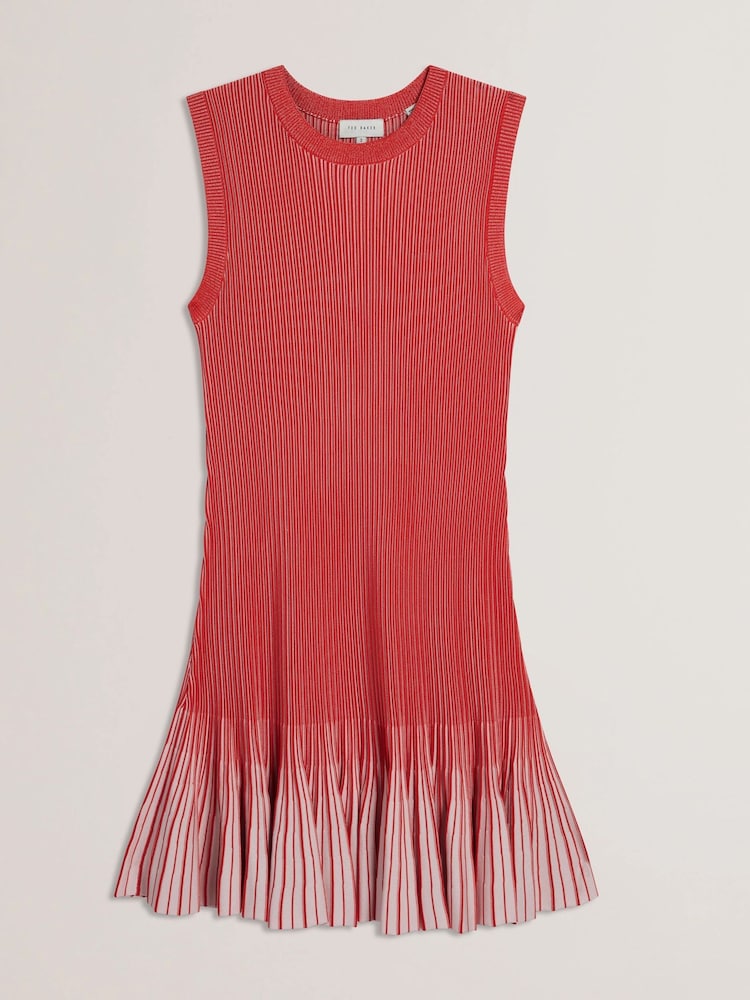 אדום - Ted Baker Lilyo Textured Stripe Flippy Skirt Mini Dress - Image 4 of 5