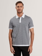 Ted Baker Blue Hamishs Jacquard Stripe Geo Short Sleeve Polo Shirt - Image 1 of 6
