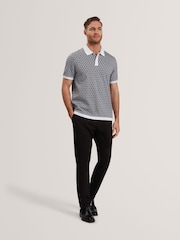 Ted Baker Blue Hamishs Jacquard Stripe Geo Short Sleeve Polo Shirt - Image 2 of 6