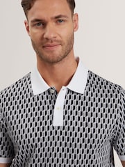 Ted Baker Blue Hamishs Jacquard Stripe Geo Short Sleeve Polo Shirt - Image 3 of 6