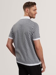 Ted Baker Blue Hamishs Jacquard Stripe Geo Short Sleeve Polo Shirt - Image 4 of 6