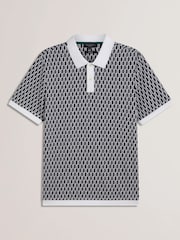 Ted Baker Blue Hamishs Jacquard Stripe Geo Short Sleeve Polo Shirt - Image 5 of 6