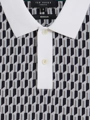 Ted Baker Blue Hamishs Jacquard Stripe Geo Short Sleeve Polo Shirt - Image 6 of 6