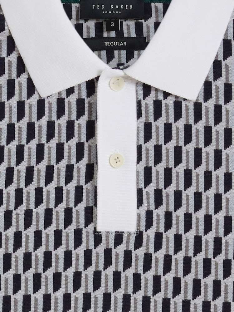 Ted Baker Blue Hamishs Jacquard Stripe Geo Short Sleeve Polo Shirt - Image 6 of 6