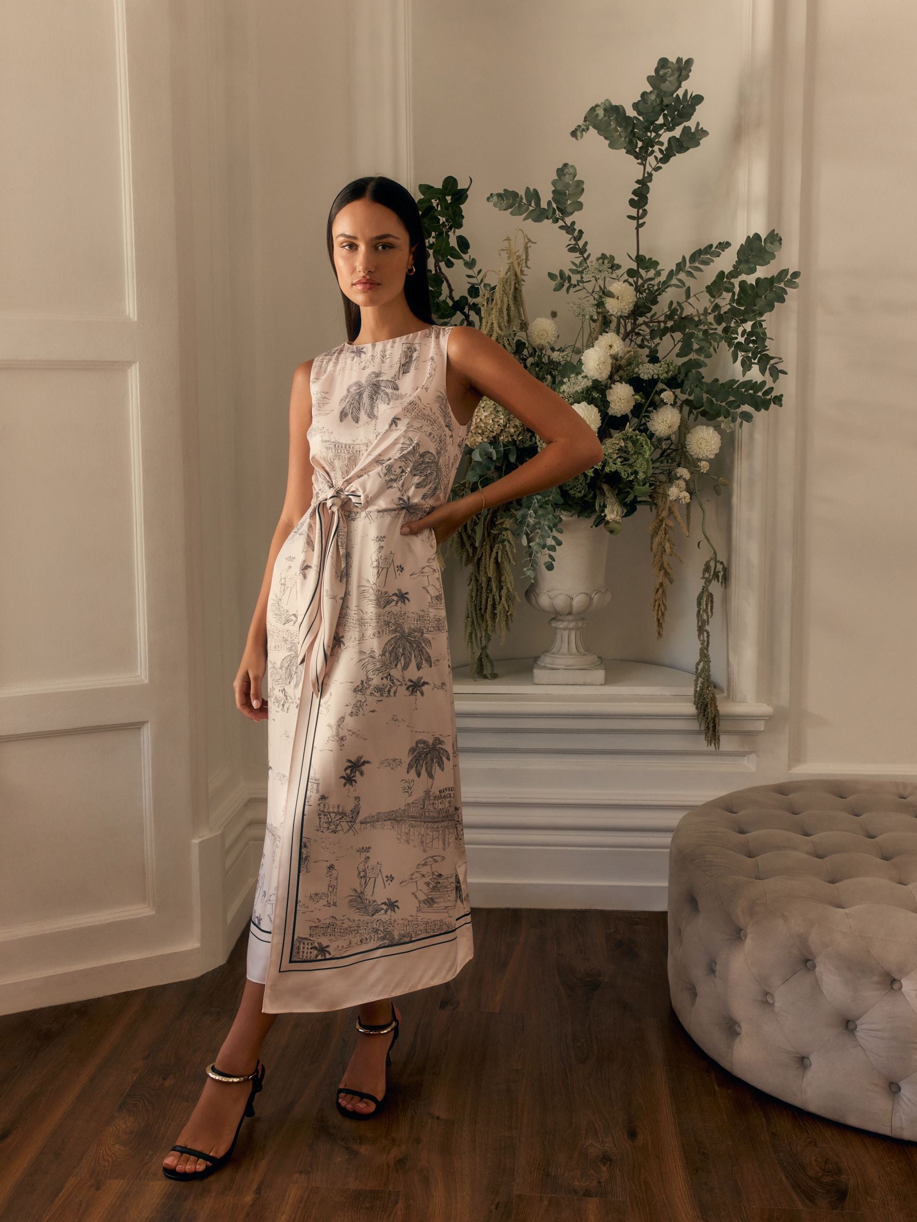 新作【TED BAKER】MARRONA ラップフロントプリントドレス Buy Ted Baker Cream Marrona Knot Detail Wrap Over Midi Dress