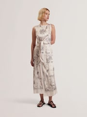 Ted Baker Cream Marrona Knot Detail Wrap Over Midi Dress - Image 2 of 6