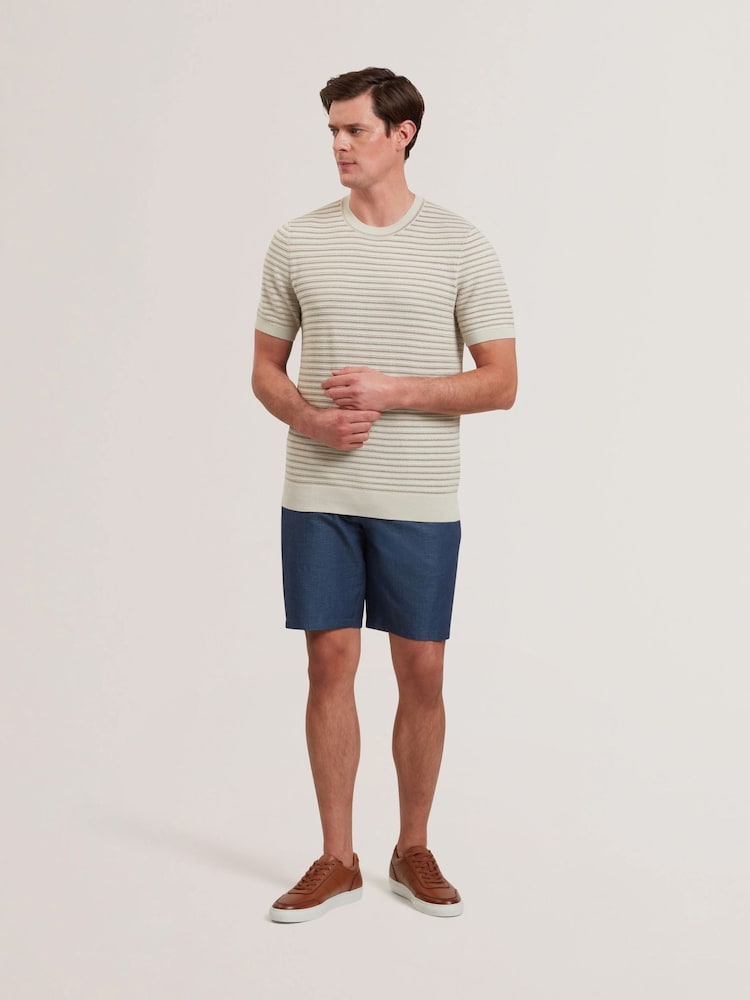 Ted Baker Cream Lain 100% Cotton Textured T-Shirt - Image 2 of 6 Ted Baker Cream Lain 100% Cotton Textured T-Shirt - Image 2 of 6