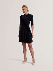 Ted Baker Lilano Ribbed Knit Button Detail Skater Dress - Image 1 of 5