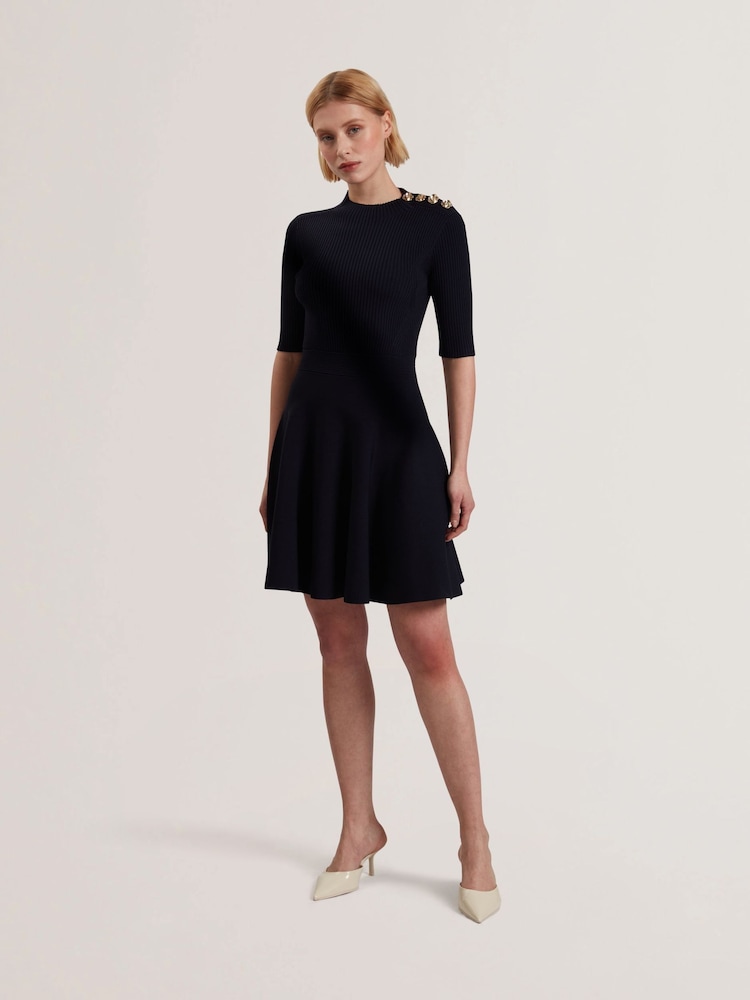 Ted Baker Lilano Ribbed Knit Button Detail Skater Dress - Image 1 of 5