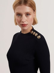 Ted Baker Lilano Ribbed Knit Button Detail Skater Dress - Image 3 of 5