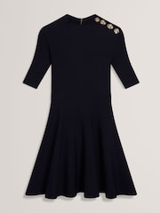Ted Baker Lilano Ribbed Knit Button Detail Skater Dress - Image 4 of 5