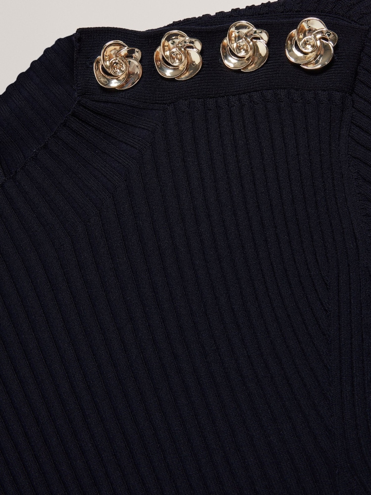 Ted Baker Lilano Ribbed Knit Button Detail Skater Dress - Image 5 of 5