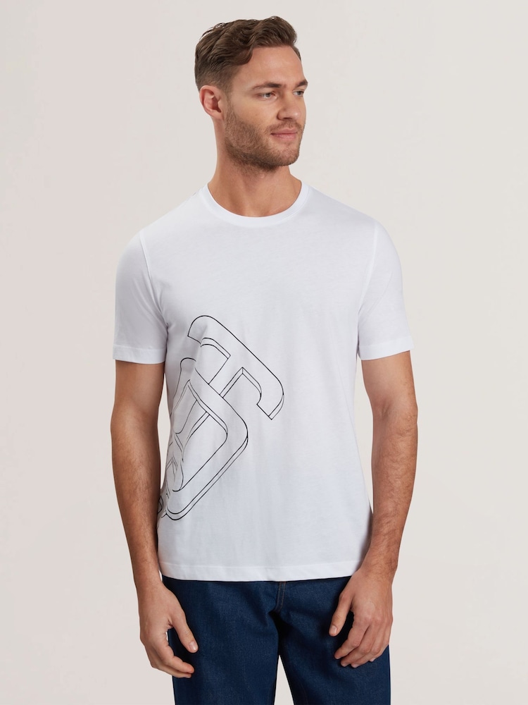 Белый - Ted Baker Craigey Short Sleeve Branded Graphic 100% Cotton T-Shirt - Image 1 of 8