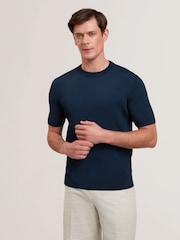 Ted Baker Blue Tarit Regular Knitted Rayon 100% Cotton T-Shirt - Image 1 of 6