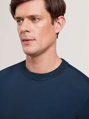 Ted Baker Blue Tarit Regular Knitted Rayon 100% Cotton T-Shirt - Image 3 of 6