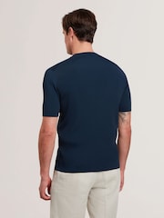 Ted Baker Blue Tarit Regular Knitted Rayon 100% Cotton T-Shirt - Image 4 of 6