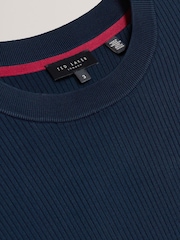 Ted Baker Blue Tarit Regular Knitted Rayon 100% Cotton T-Shirt - Image 6 of 6