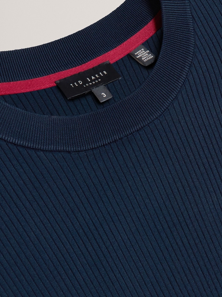 Ted Baker Blue Tarit Regular Knitted Rayon 100% Cotton T-Shirt - Image 6 of 6