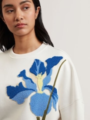 Ted Baker White Sanderr Graphic 100% Cotton Sweater - Image 3 of 5