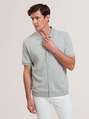 رمادي - Ted Baker Connyr Short Sleeve Regular Button Through Polo Shirt - صورة 1 من 6