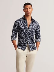 Ted Baker Blue Slim Nicko Long Sleeve Ditsy Floral Print Shirt - Image 1 of 8