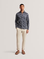 Ted Baker Blue Slim Nicko Long Sleeve Ditsy Floral Print Shirt - Image 2 of 8