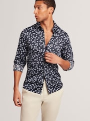 Ted Baker Blue Slim Nicko Long Sleeve Ditsy Floral Print Shirt - Image 5 of 8