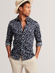 Ted Baker Blue Slim Nicko Long Sleeve Ditsy Floral Print Shirt - Image 6 of 8