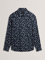Ted Baker Blue Slim Nicko Long Sleeve Ditsy Floral Print Shirt - Image 7 of 8
