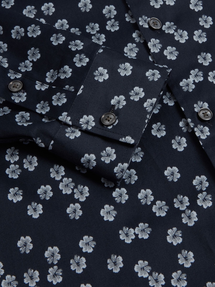Ted Baker Blue Slim Nicko Long Sleeve Ditsy Floral Print Shirt - Image 8 of 8
