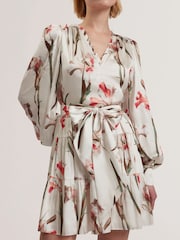 Кремовый - Платье мини со складками и V-образным вырезом Ted Baker Cuiaba - Image 2 of 5