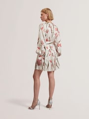 Кремовый - Платье мини со складками и V-образным вырезом Ted Baker Cuiaba - Image 3 of 5