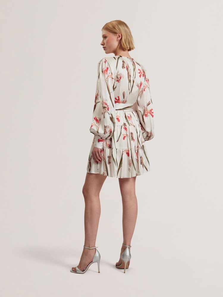 Ted Baker Cream Cuiaba Pleat Detail V-Neck Mini Dress - Image 3 of 5