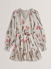 Кремовый - Платье мини со складками и V-образным вырезом Ted Baker Cuiaba - Image 4 of 5
