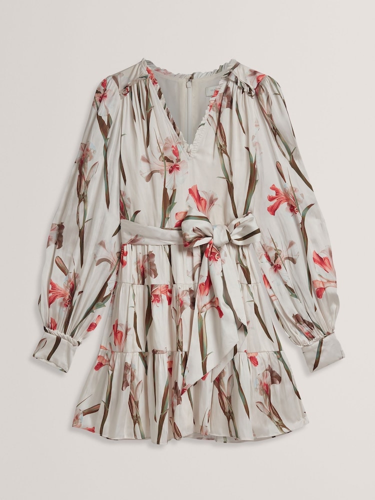 Ted Baker Cream Cuiaba Pleat Detail V-Neck Mini Dress - Image 4 of 5