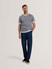 Ted Baker Blue Marvins Short Sleeve Jacquard Stripe Geo T-Shirt - Image 2 of 6