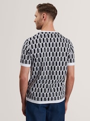 Ted Baker Blue Marvins Short Sleeve Jacquard Stripe Geo T-Shirt - Image 4 of 6