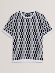 Ted Baker Blue Marvins Short Sleeve Jacquard Stripe Geo T-Shirt - Image 5 of 6