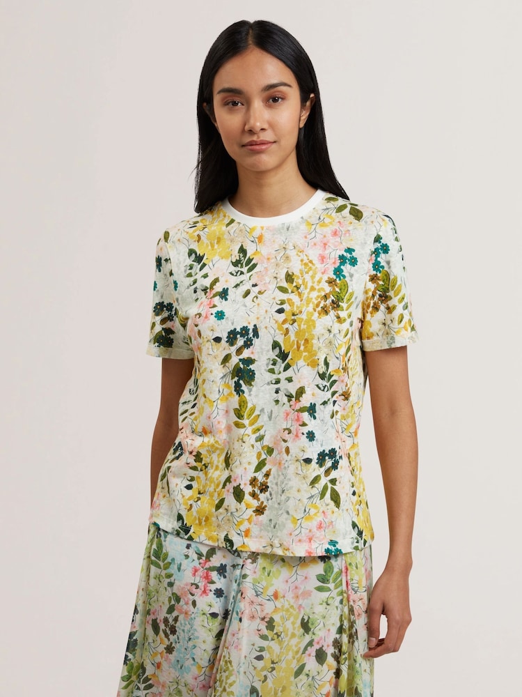 Ted Baker White Nellya Blend Printed Boxy T-Shirt - Image 1 of 6