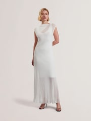 Ted Baker White Celyina-Engineered Sheer Detail Knitted Midi Dress - Image 1 of 5