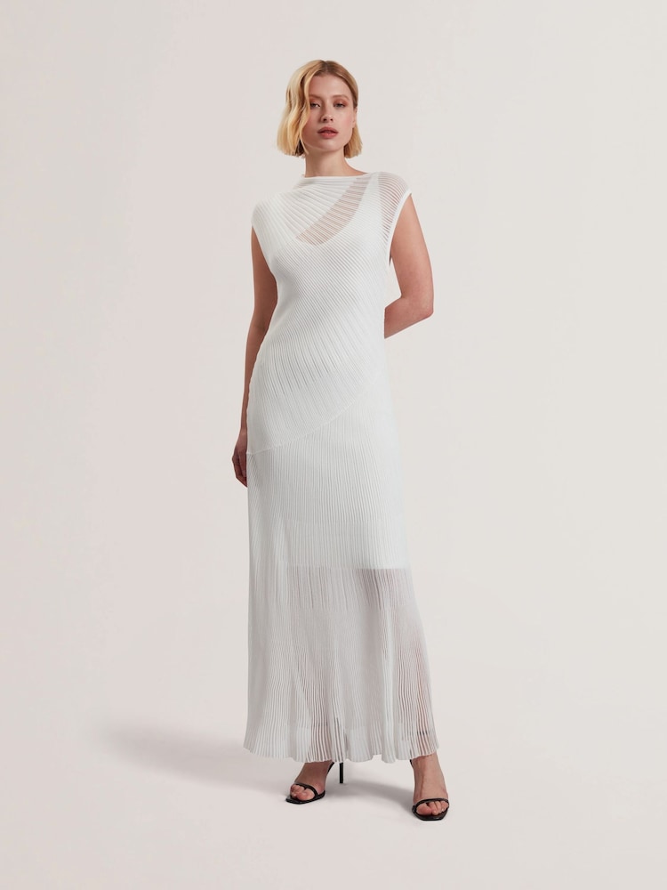 Ted Baker White Celyina-Engineered Sheer Detail Knitted Midi Dress - Image 1 of 5