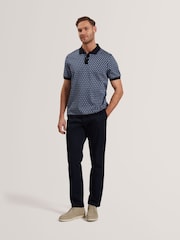Ted Baker Blue Navy Hamishs Jacquard Stripe Geo Short Sleeve Polo Shirt - Image 2 of 6