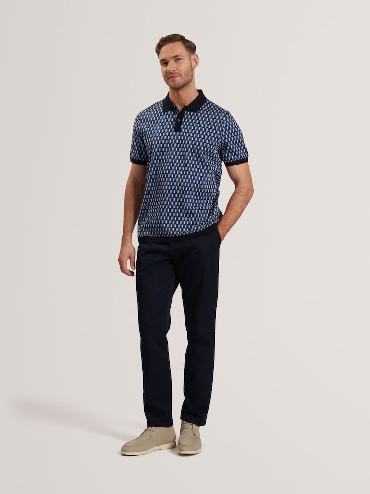 Ted Baker Blue Navy Hamishs Jacquard Stripe Geo Short Sleeve Polo Shirt - Image 2 of 6