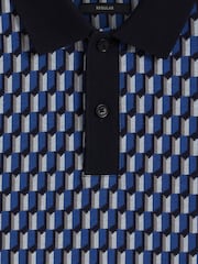 Ted Baker Blue Navy Hamishs Jacquard Stripe Geo Short Sleeve Polo Shirt - Image 6 of 6