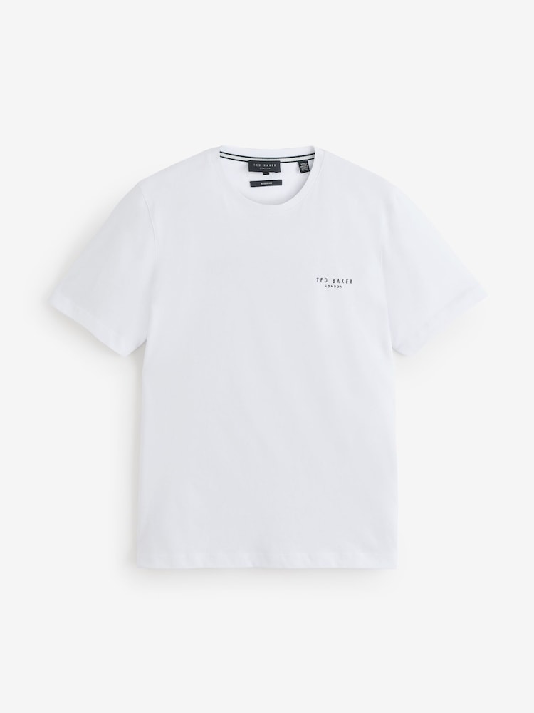 Ted Baker White Tebars-SS Branded Script 100% Cotton T-Shirt - Image 5 of 9